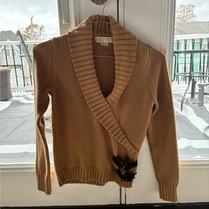 Michael Kors Camel V-Neck Sweater with Black Detail